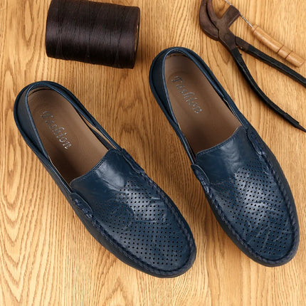 Scarpe da uomo Casual Luxury Summer Casual Leather Shoes Soft Low Platform Outdoor Light traspirante antiscivolo scarpe da guida nere