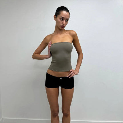 Tank Summer Women's Black Ultra-Short Shorts, Low-Waist Tight-Fitting Hot Pants, Suitable for All Kinds of Basic Styles with Camisoles and Short Sleeves PlatiNum