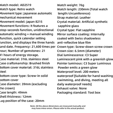 ADDIESDIVE Watches For Men C3 Super Luminous 200m Waterproof  Japan 8215 316L Stainless Reloj Hombre Automatic Mechanical Watch