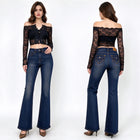 Jeans Women High Waist Bootcut Dark Blue Vintage Wash, Slimming Shaping Stretch Denim for Office and Leisure,Yw-1979