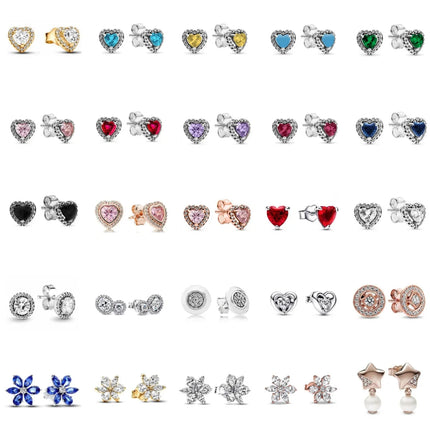 2025 Orecchini originali in pietra a forma di cuore bianco rosa, blu, rosso, verde, orecchino di perla con fiocco di neve, gioielli in argento s925 con fascino femminile platinumshop