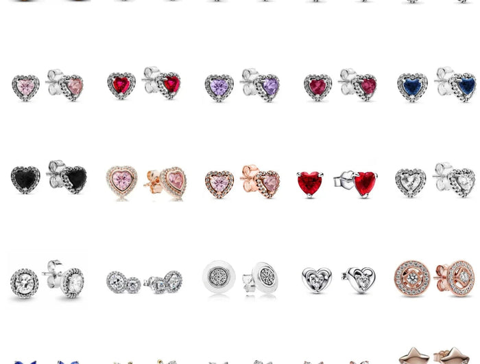 2025 Orecchini originali in pietra a forma di cuore bianco rosa, blu, rosso, verde, orecchino di perla con fiocco di neve, gioielli in argento s925 con fascino femminile platinumshop
