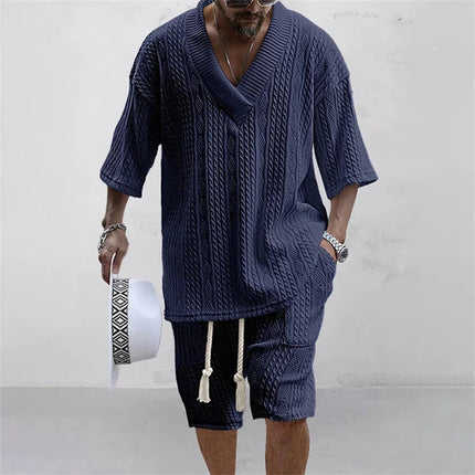 2024 Pantaloncini casual primaverili ed estivi Set T-shirt e pantaloncini a maniche corte con scollo a V in due pezzi da uomo Street Wear Set lavorato a maglia platinumshop