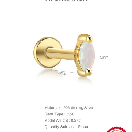 CANNER 1PC 925 Sterling Silver Exquisite Crown Opal Piercing Earring for Women Ear Studs Cartilage Earring Body Jewelry Gift PlatiNum