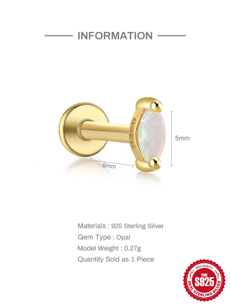CANNER 1PC 925 Sterling Silver Exquisite Crown Opal Piercing Earring for Women Ear Studs Cartilage Earring Body Jewelry Gift PlatiNum