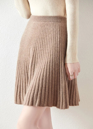 Preppy Style women's 100% Merino Wool Skirts Autumn Winter Pleated Skirt Cashmere Knitwear Short A-Line Above Knee Skirt PlatiNum