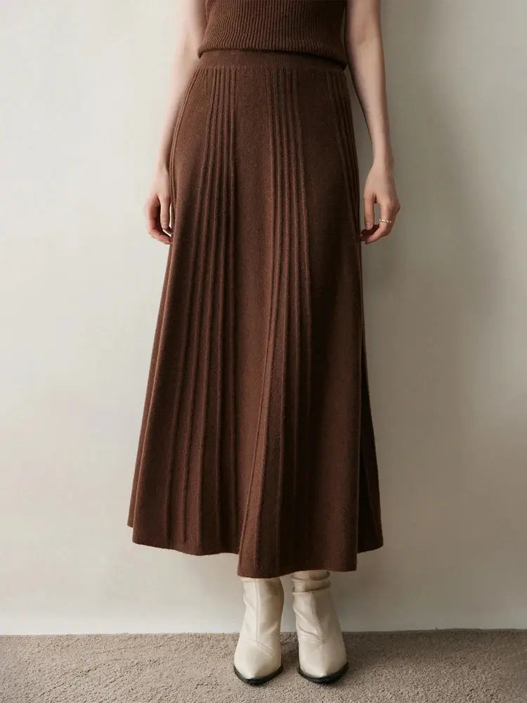 Women's Simple Loose Tight Waistbands Half-Length Skirt 100% Cashmere Autumn Winter Warm Soft Elegant Casual Fashion Bottoms PlatiNum