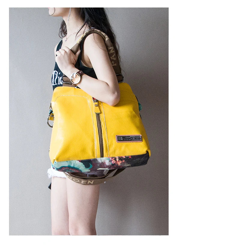 2025 New Genuine Leather With Canvas Women Handbags Luxury Fashion Crossbody Bag Printing Shoulder Portable Slung Bags