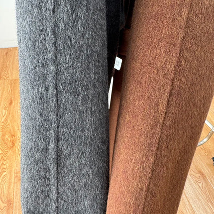 Korean Fashion Dark Gray Stand Collar 100%Wool Coat Women Long Winter Jacket