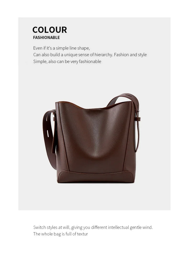 100% Genuine Leather Women Shoulder Bag Large Capacity Cowhide Bucket Bags Fashion Casual Female Crossobdy Bag 2391