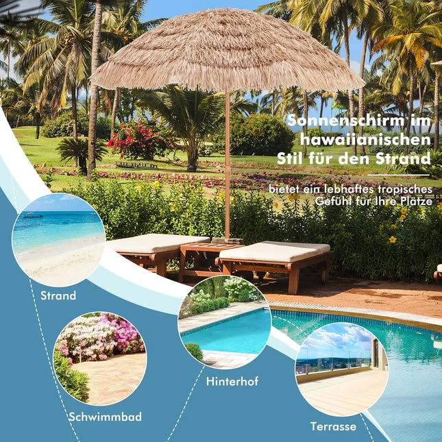 Hawaii Straw Beach Umbrella UPF 50+ 30° Foldable Garden Umbrella, Straw Umbrella, Market Umbrella, Patio Umbrella