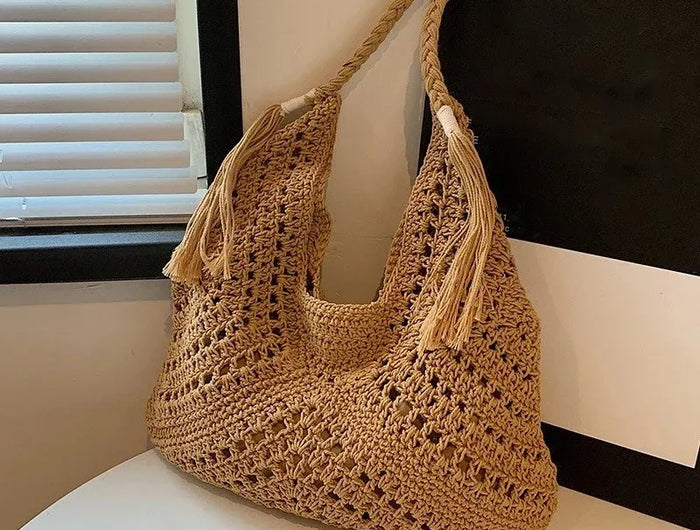 Casual Summer Crochet Crossbody Bag, Boho Style Vacation Beach Tote, Fashion Woven Bag, Knitted Design Handbags for Travel