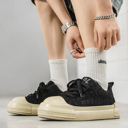 Toe Thick Sole Platform Men Sneakers Lace Up Patchwork Fashion New Trend Casual Trainer Shoes Thick Bottomed All Season