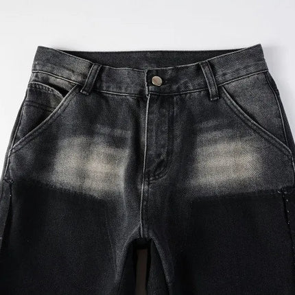 Four Seasons  Men's Casual Spliced Vintage Grey Elastic Jeans Bootcut Pants Trendy Slim Denim Trousers Male Men's Streetwear PlatiNum