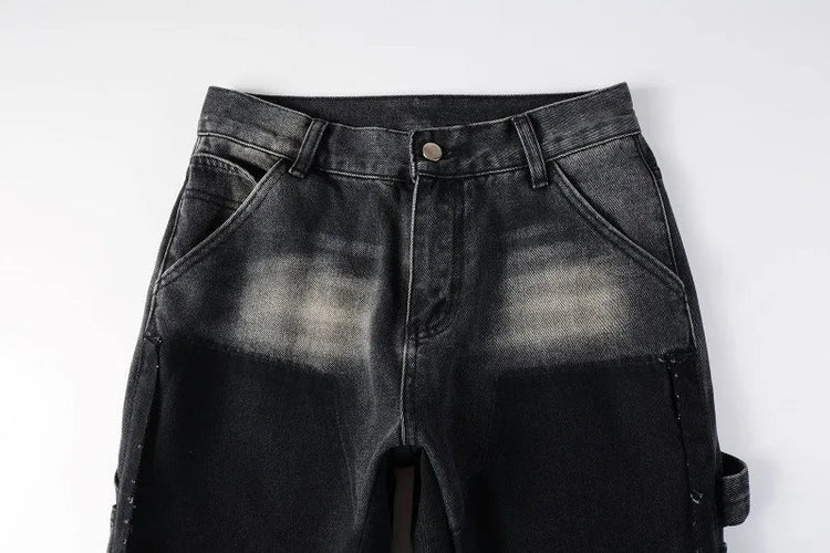 Four Seasons  Men's Casual Spliced Vintage Grey Elastic Jeans Bootcut Pants Trendy Slim Denim Trousers Male Men's Streetwear PlatiNum