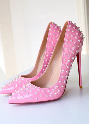 Tacchi alti tempestati di rosa, alla moda, bocca ultra poco profonda, punta a punta, tacco sottile, cielo odio, stile punk alto, 12 cm platinumshop