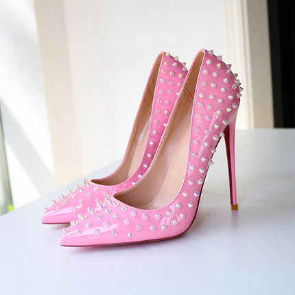 Tacchi alti tempestati di rosa, alla moda, bocca ultra poco profonda, punta a punta, tacco sottile, cielo odio, stile punk alto, 12 cm platinumshop