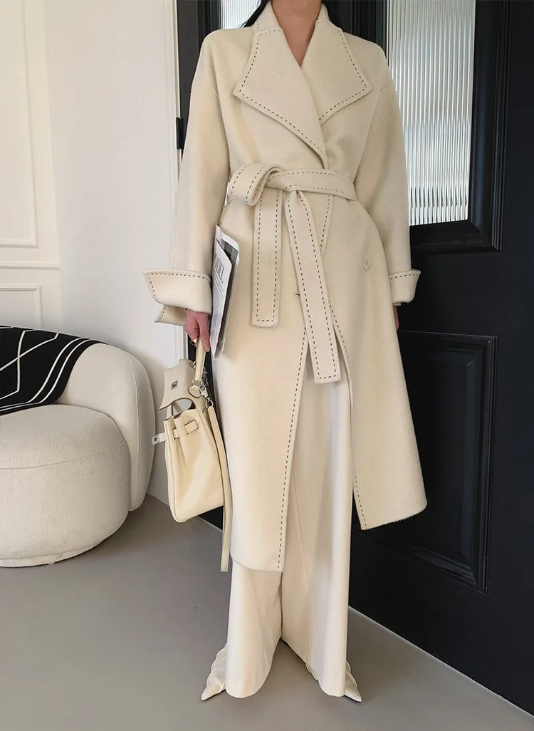 New Solid Korean Style Women Wool Coat Arch Needle Large Neck Versatile Fashion Texture Double Sided Trench Coats Female Winter