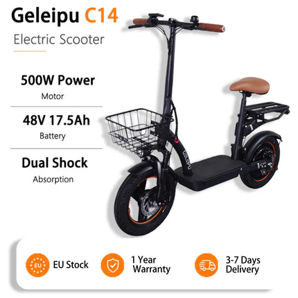 Monopattino Elettrico per Adulti con Sedile, 500W 48V 17.5Ah Batteria Rimovibile, Ruote 14*2.5 Pollici, Originale di Fabbrica, Pieghevole a Due Ruote
