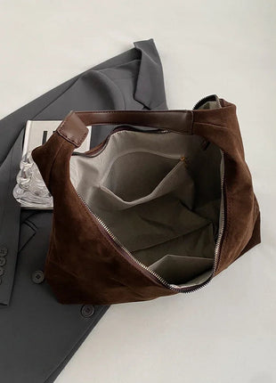 Women Suede Shoulder Bag with Zipper Hobo Bags Large Capacity Handbag Slouchy Bag Commuter Travel Bag Purses and Handbags PlatiNum