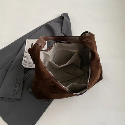 Women Suede Shoulder Bag with Zipper Hobo Bags Large Capacity Handbag Slouchy Bag Commuter Travel Bag Purses and Handbags PlatiNum