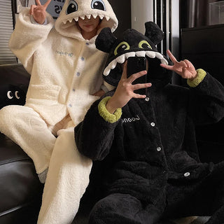 DAIMELU Toothless Boy Couple Pajamas Women's Autumn sleepwear Coral Fleece Fleece Thickened Hooded Men's Winter nightwear Set
