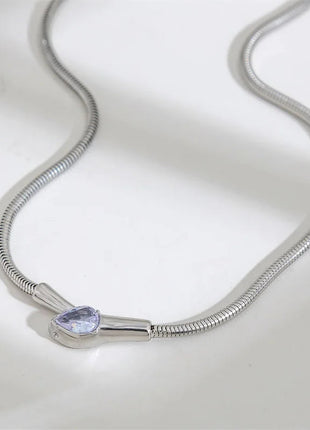 GANEMLY 316L Stainless Steel Snakehead Shining Zircon Necklace Trendy Neck Chain Choker Collar Waterproof Jewelry For Women PlatiNum