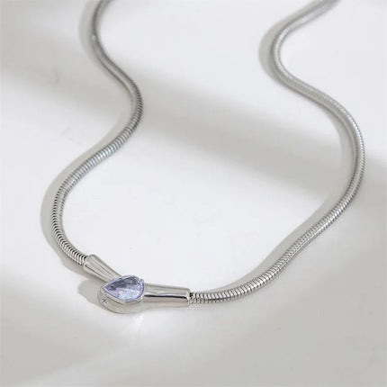 GANEMLY 316L Stainless Steel Snakehead Shining Zircon Necklace Trendy Neck Chain Choker Collar Waterproof Jewelry For Women PlatiNum