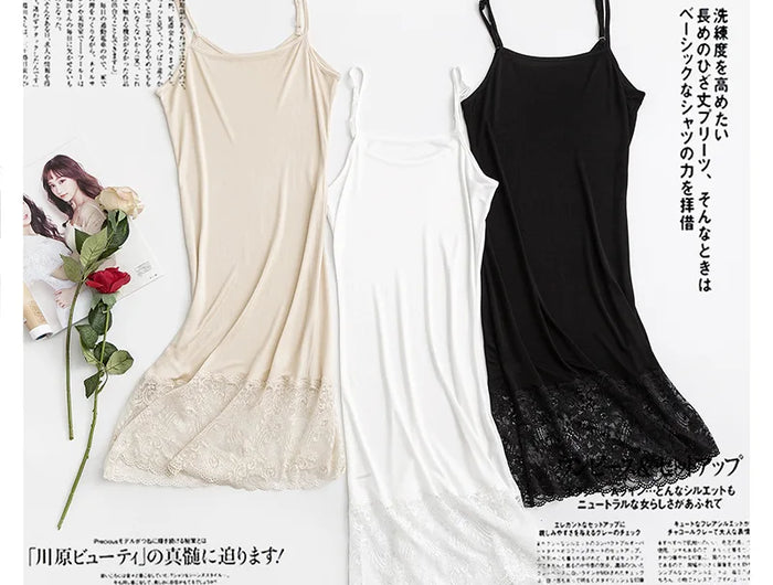 Sexy Natural Mulberry Silk Knitted Lace Camisole Bell Dress Bottom Women's Fashion Nightgown