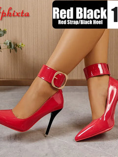 Aphixta 4 cm cinturino pompe fibbia della cintura 3.94 pollici/10 cm tacchi a spillo pompe scarpe da festa da donna rosso nero punta a punta taglia 51 52 53