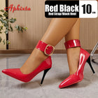 Aphixta 4 cm cinturino pompe fibbia della cintura 3.94 pollici/10 cm tacchi a spillo pompe scarpe da festa da donna rosso nero punta a punta taglia 51 52 53
