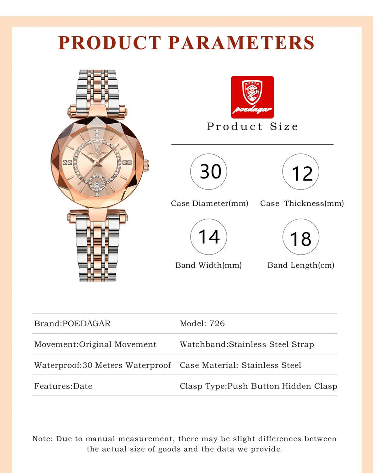POEDAGAR Orologio da polso originale alla moda per donna Orologio da donna al quarzo con data in acciaio inossidabile impermeabile Orologi da donna casual di lusso platinumshop