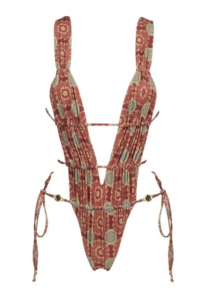 2025 Nuove stampe retrò scava fuori costume intero donna sexy costumi da bagno con lacci tropicale estate beachwear costume da bagno tuta platinumshop