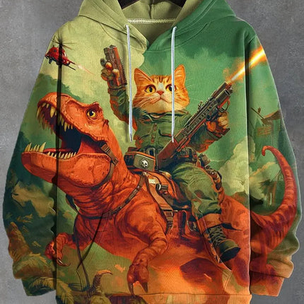 2026 Men's Hoodies Funny Cat Dinosaur UFO Art 3D Printed Cartoon Sweatshirt Men Women Tracksuit Oversized Casual Street Y2k Coat