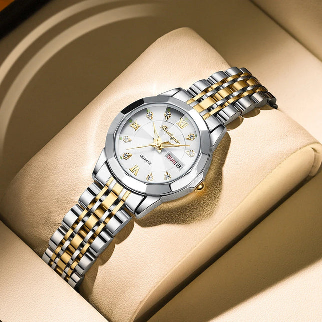 POEDAGAR orologi da donna di marca di lusso impermeabile luminoso data settimana orologio al quarzo per donna orologio da donna di moda in acciaio inossidabile platinumshop