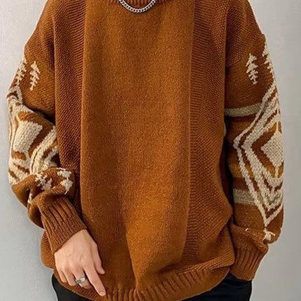 Autumn Men's Ethnic Style O-Neck Knitted Sweaters Y2K Vintage Streetwear Knitwear 2025 New Casual Pattern Printed pull homme