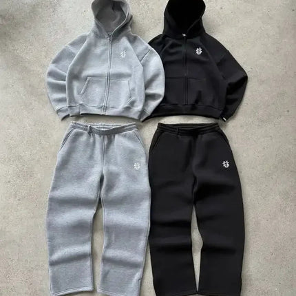 2025 European and American fashion embroidery design men clothing set Y2k street Harajuku Gothic loose couple casual tracksuit PlatiNum