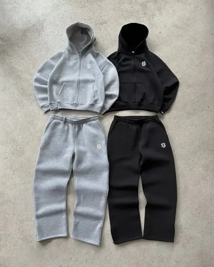 2025 European and American fashion embroidery design men clothing set Y2k street Harajuku Gothic loose couple casual tracksuit PlatiNum