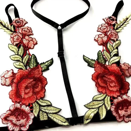 Women's Sexy Lace Rose Mini Lingerie Set Hot Underwear Embroidered Sleepwear Bras Panties Combo for Ladies