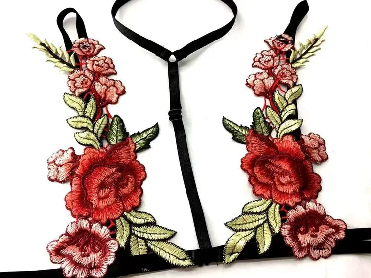 Women's Sexy Lace Rose Mini Lingerie Set Hot Underwear Embroidered Sleepwear Bras Panties Combo for Ladies