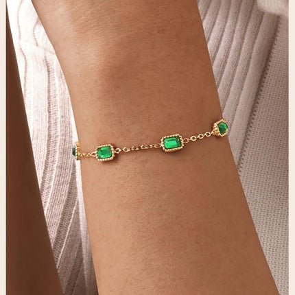 Retro Green Zircon Pendant Necklace For Women, Crystal Stone Chain Stainless Steel Gold Plated Luxury Birthday Gifts PlatiNum