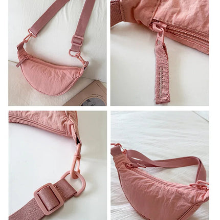 Simple Design Women's Messenger Bag Fashion Ladies Nylon Hobos Small Shoulder Bags Vintage Female Girls Purse Cloth Handbags PlatiNum