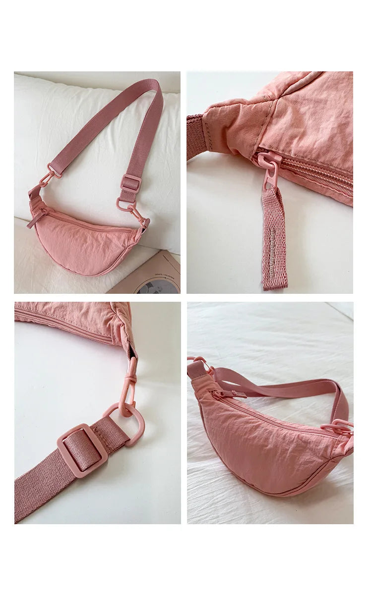 Simple Design Women's Messenger Bag Fashion Ladies Nylon Hobos Small Shoulder Bags Vintage Female Girls Purse Cloth Handbags PlatiNum