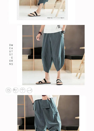 Pantaloni estivi da uomo in cotone, casual, stile hip hop, streetwear, harem, comodi, oversize, lunghezza a metà polpaccio, molto venduti.