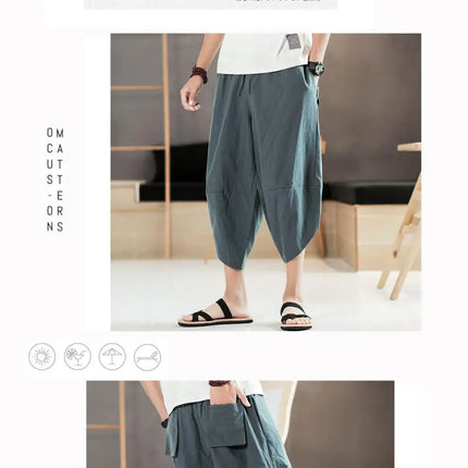 Pantaloni estivi da uomo in cotone, casual, stile hip hop, streetwear, harem, comodi, oversize, lunghezza a metà polpaccio, molto venduti.