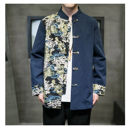 Camicie da uomo ricamate 2026 primavera stile cinese retrò colletto alla coreana giacca in cotone e lino cardigan da uomo Kungfu allentato casual Top