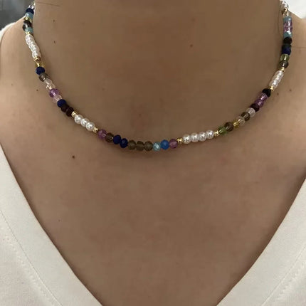 2023 Fashion Multilayer Boho Colorful Bead Chain Necklace For Women Female Crystal Water Drop Metal Letter Pendant Jewelry Gift PlatiNum