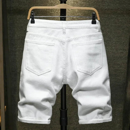 2024 nuovi uomini di estate moda casual pantaloncini di jeans dritti semplice strappato streetwear pantaloncini di jeans slim fit maschio nero bianco