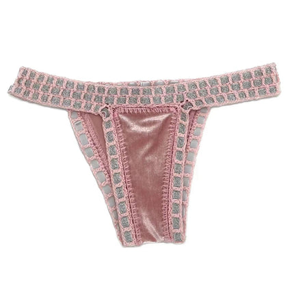 2024 Set bikini a triangolo fatto a mano all'uncinetto rosa donna costume da bagno in velluto nero costumi da bagno moda Boho Beachwear costume da bagno verde PlatiNum