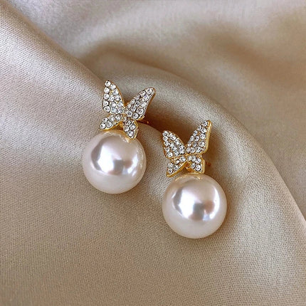 Gioielli in oro 14k di lusso Orecchini in oro reale Zircone Perla Twist Orecchini a bottone di lusso per le donne Brincos Pendientes Bijoux platinumshop